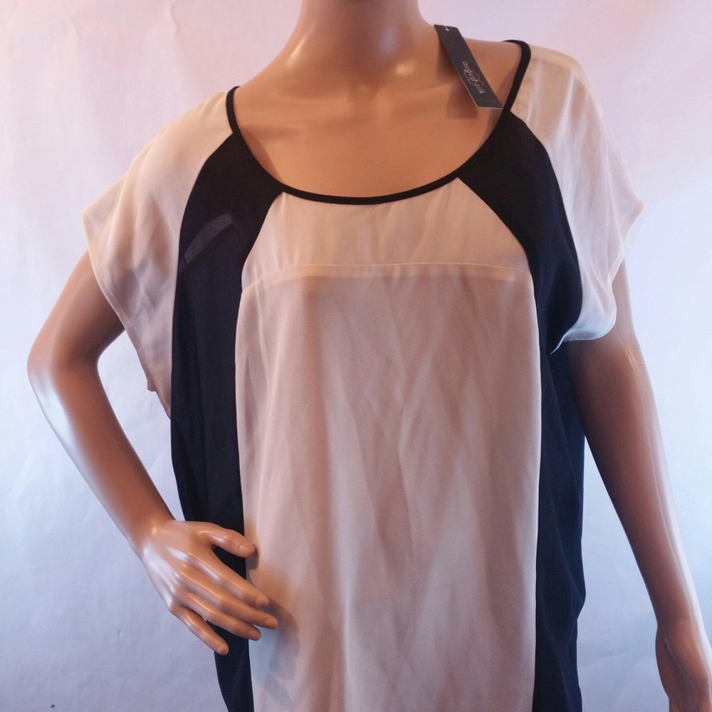 August Silk black white slimming top polyester xl